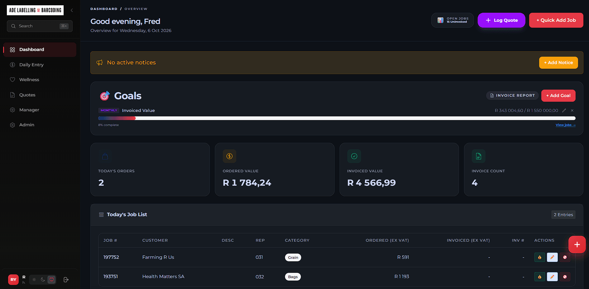 Custom Daily Ops Portal desktop operations dashboard screenshot.