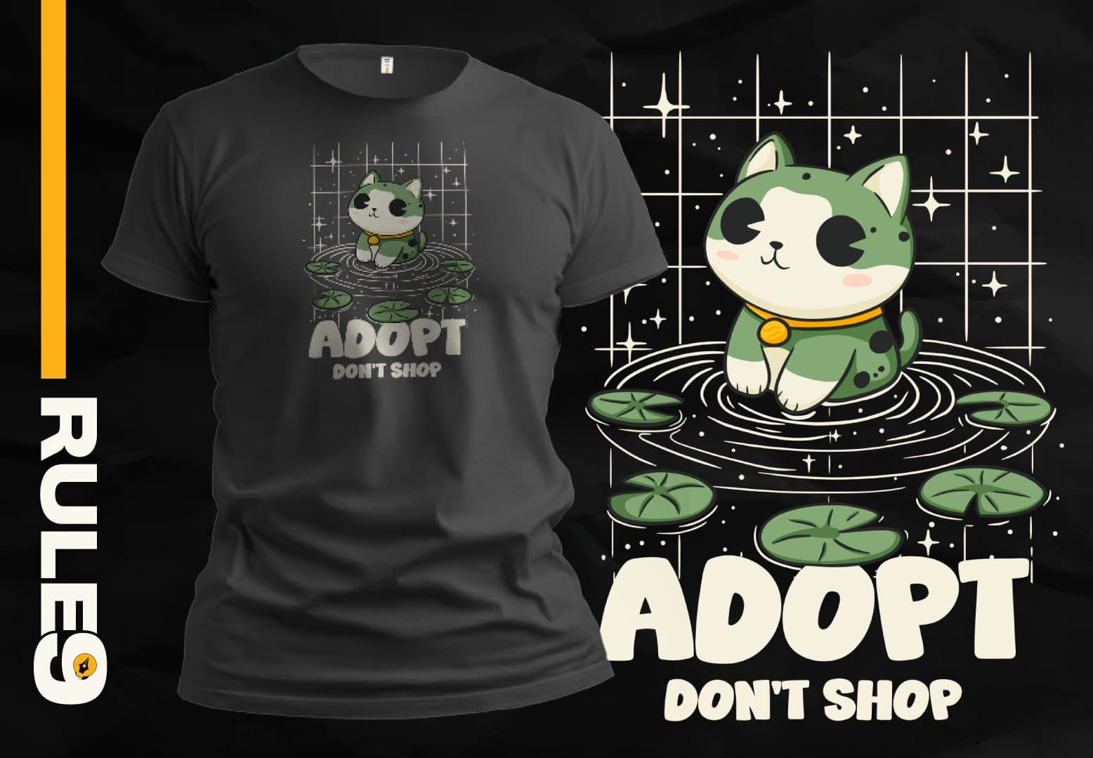 Alternative adopt don't shop promotional merchandise graphic by Rule9.